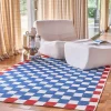 Checkered indoor/outdoor rug blue and red