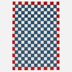 Checkered indoor/outdoor rug blue and red