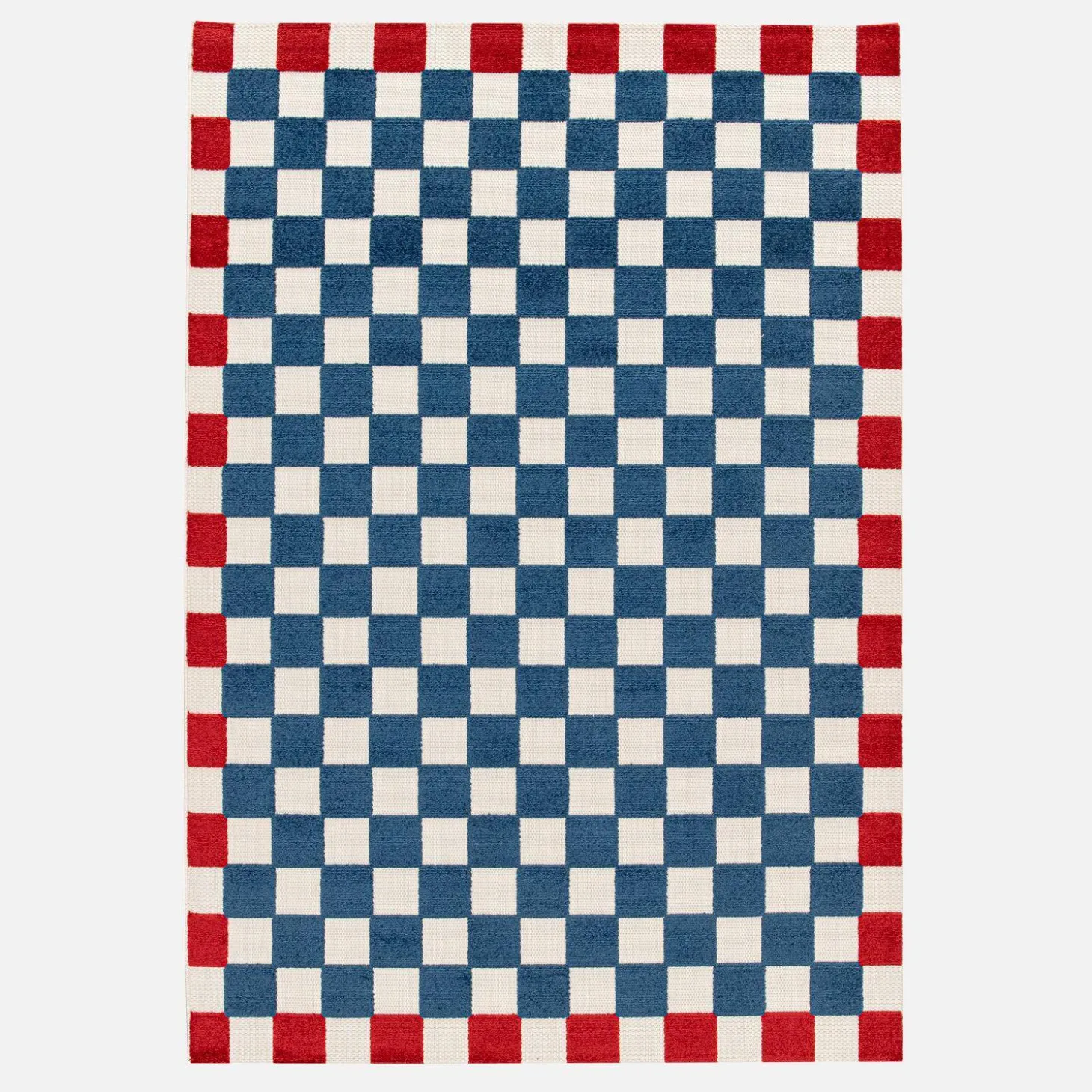 Checkered indoor/outdoor rug blue and red