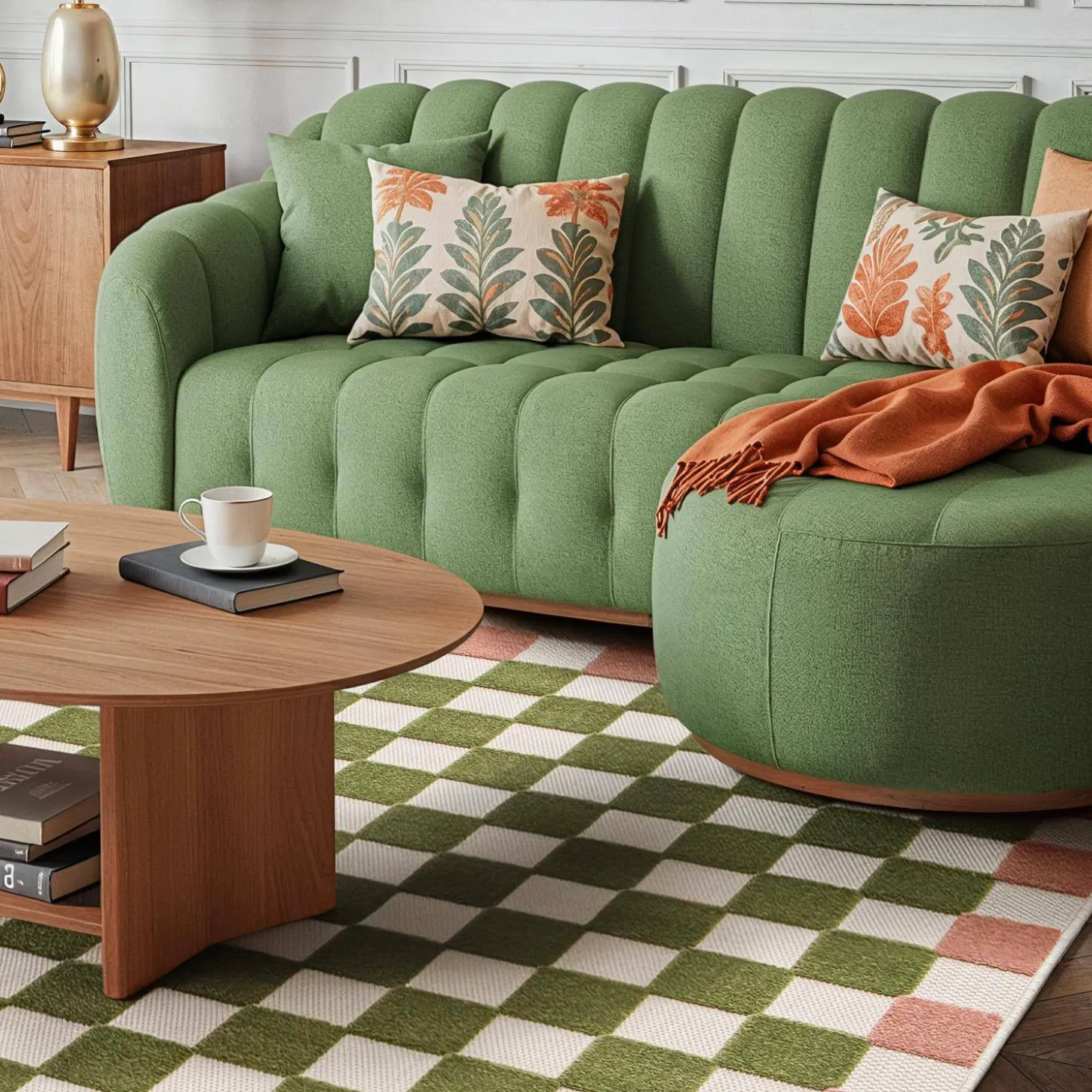 Checkered indoor/outdoor rug pink and green