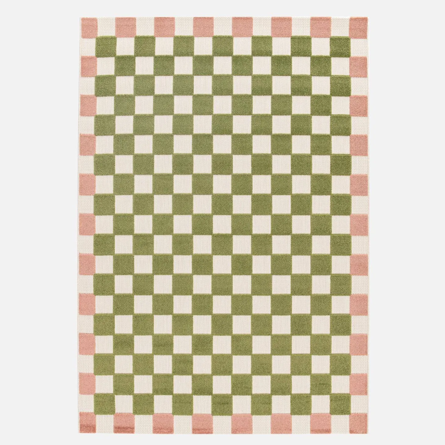 Checkered indoor/outdoor rug pink and green