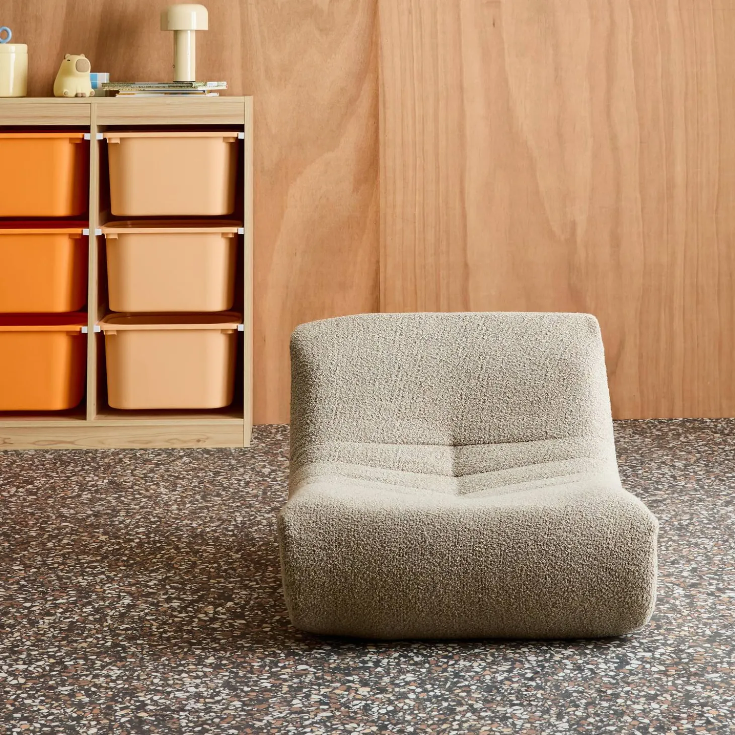 Children's armchair in textured boucle fabric