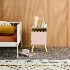 Children's bedside table, wood decor, 1 door