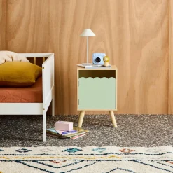 Children's bedside table, wood decor, 1 door