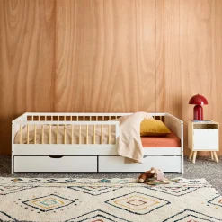 Children's bed 90 x 190 cm natural pine with slatted base and 2 drawers