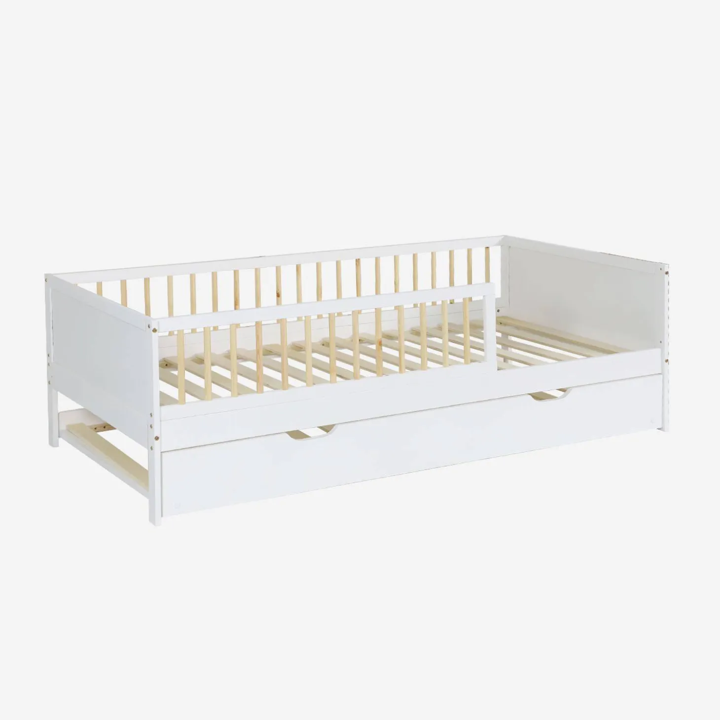 Children's bed 90 x 190 cm natural pine with slatted base and drawer