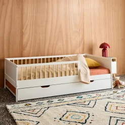 Children's bed 90 x 190 cm natural pine with slatted base and drawer