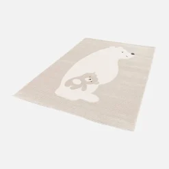 Children's beige rug, teddy bear print