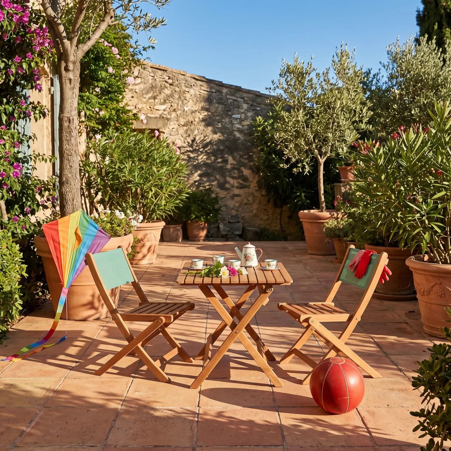 Children's bistro garden table + 2 chairs acacia wood