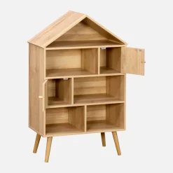 Children's bookshelf with wooden and cane effect