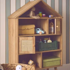 Children's bookshelf with wooden and cane effect