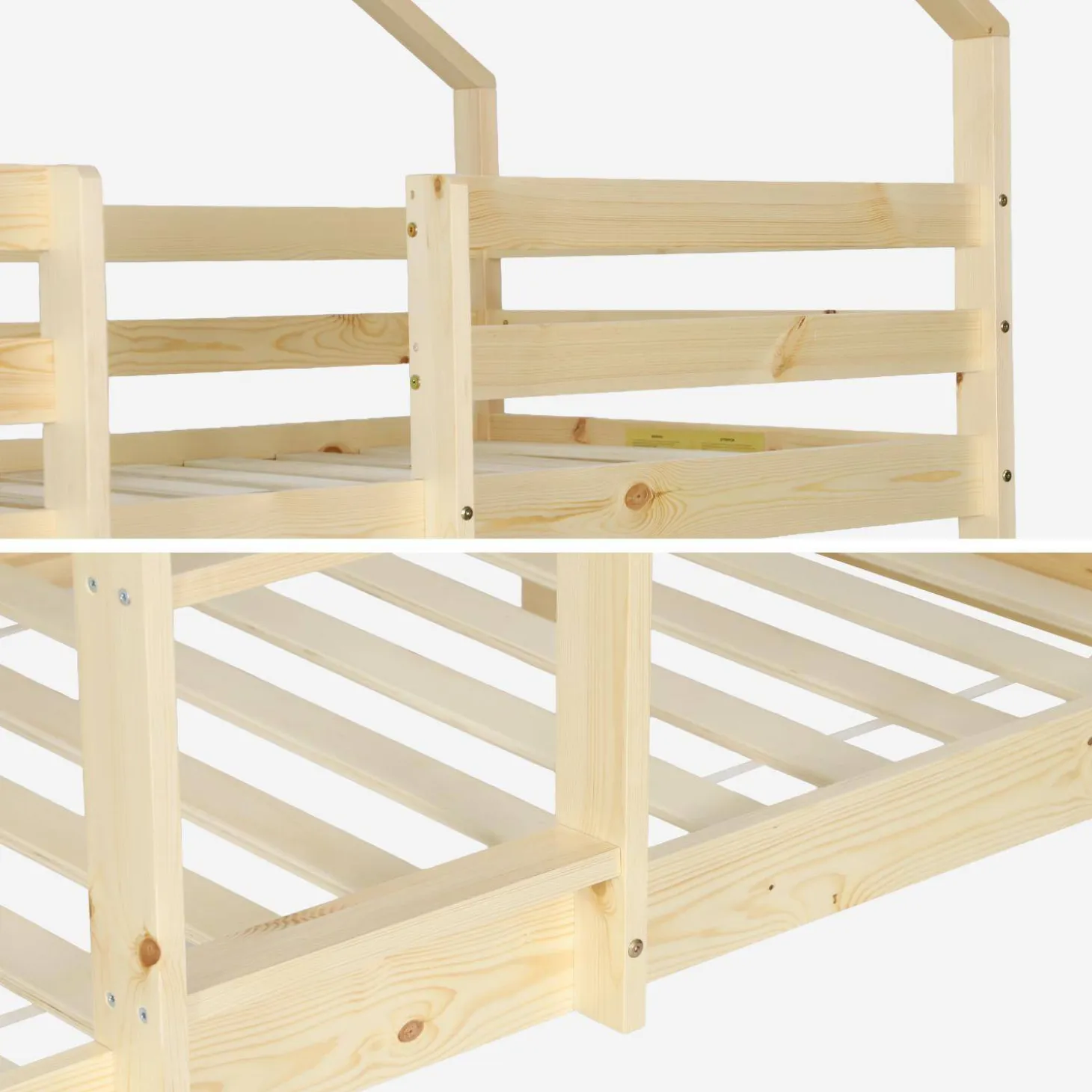 Children's bunk bed cabin natural pine 90 x 190 cm