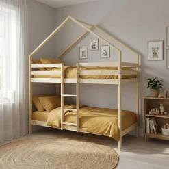 Children's bunk bed cabin natural pine 90 x 190 cm
