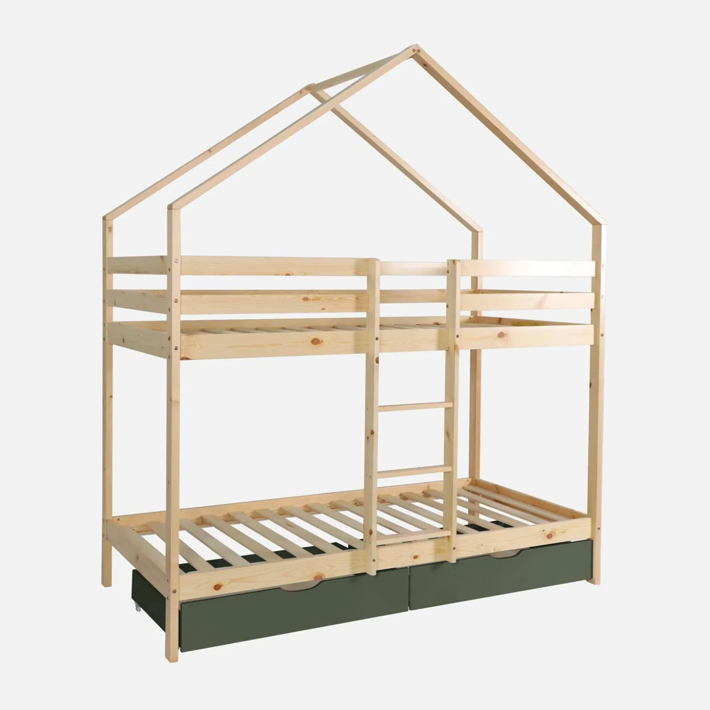 Children's bunk bed cabin 90 x 190 cm natural pine with storage drawers