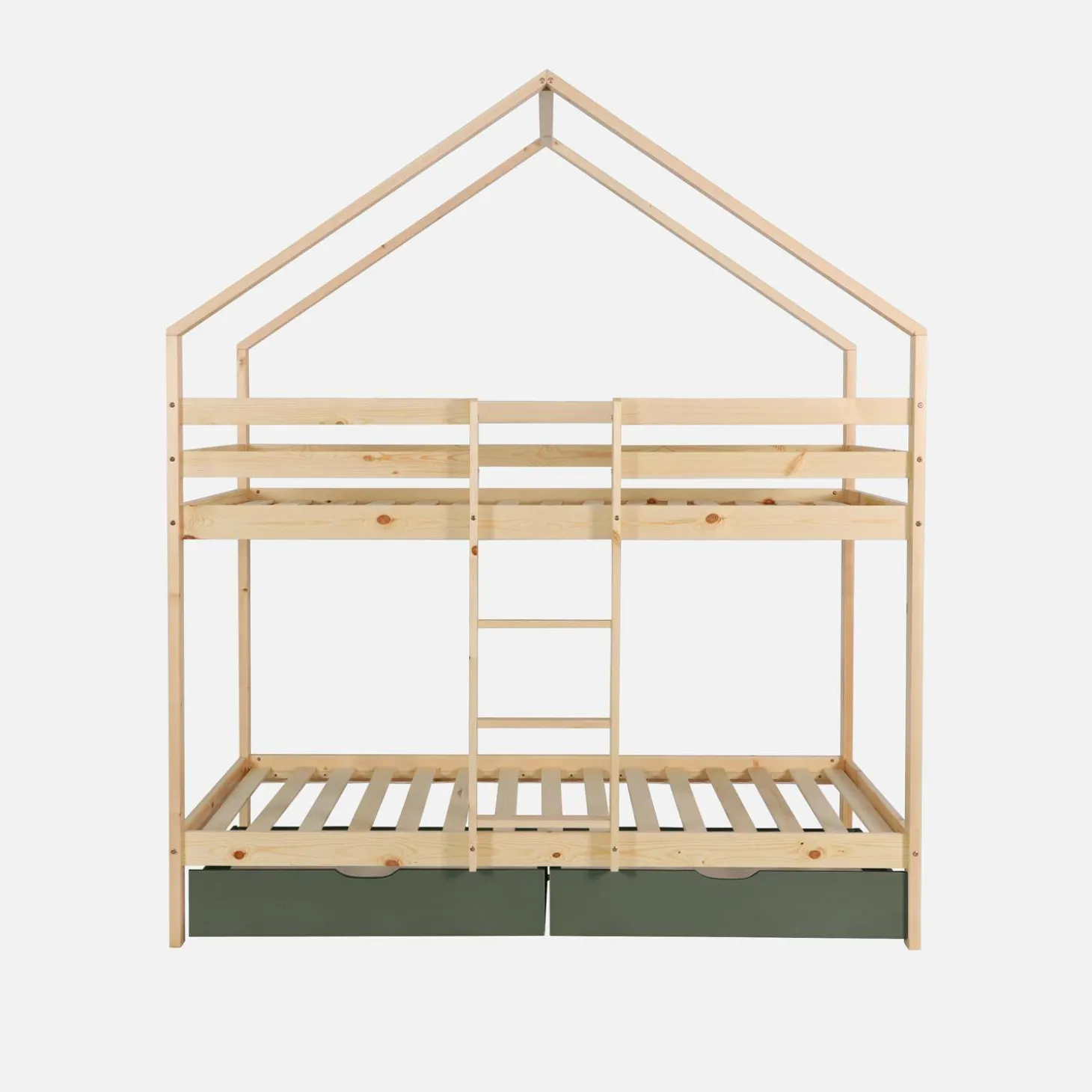 Children's bunk bed cabin 90 x 190 cm natural pine with storage drawers