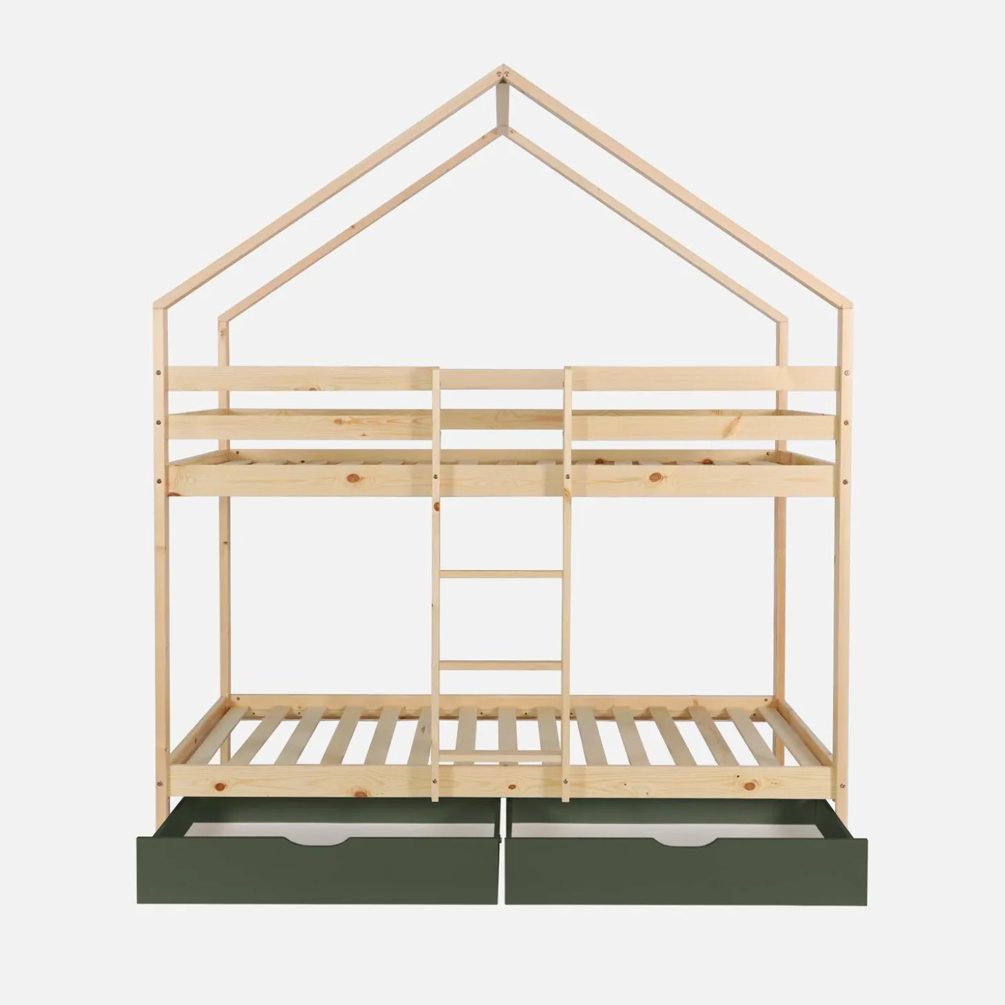 Children's bunk bed cabin 90 x 190 cm natural pine with storage drawers
