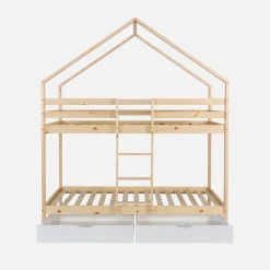 Children's bunk bed cabin 90 x 190 cm natural pine with storage drawers