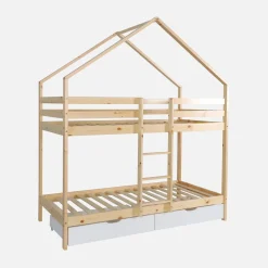 Children's bunk bed cabin 90 x 190 cm natural pine with storage drawers