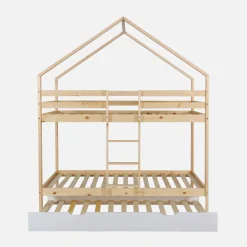 Children's bunk bed 90 x 190 cm natural pine with pull-out bed