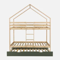 Children's bunk bed 90 x 190 cm natural pine with pull-out bed