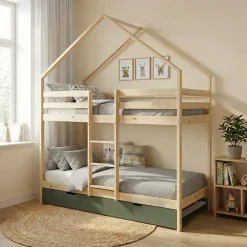 Children's bunk bed 90 x 190 cm natural pine with pull-out bed