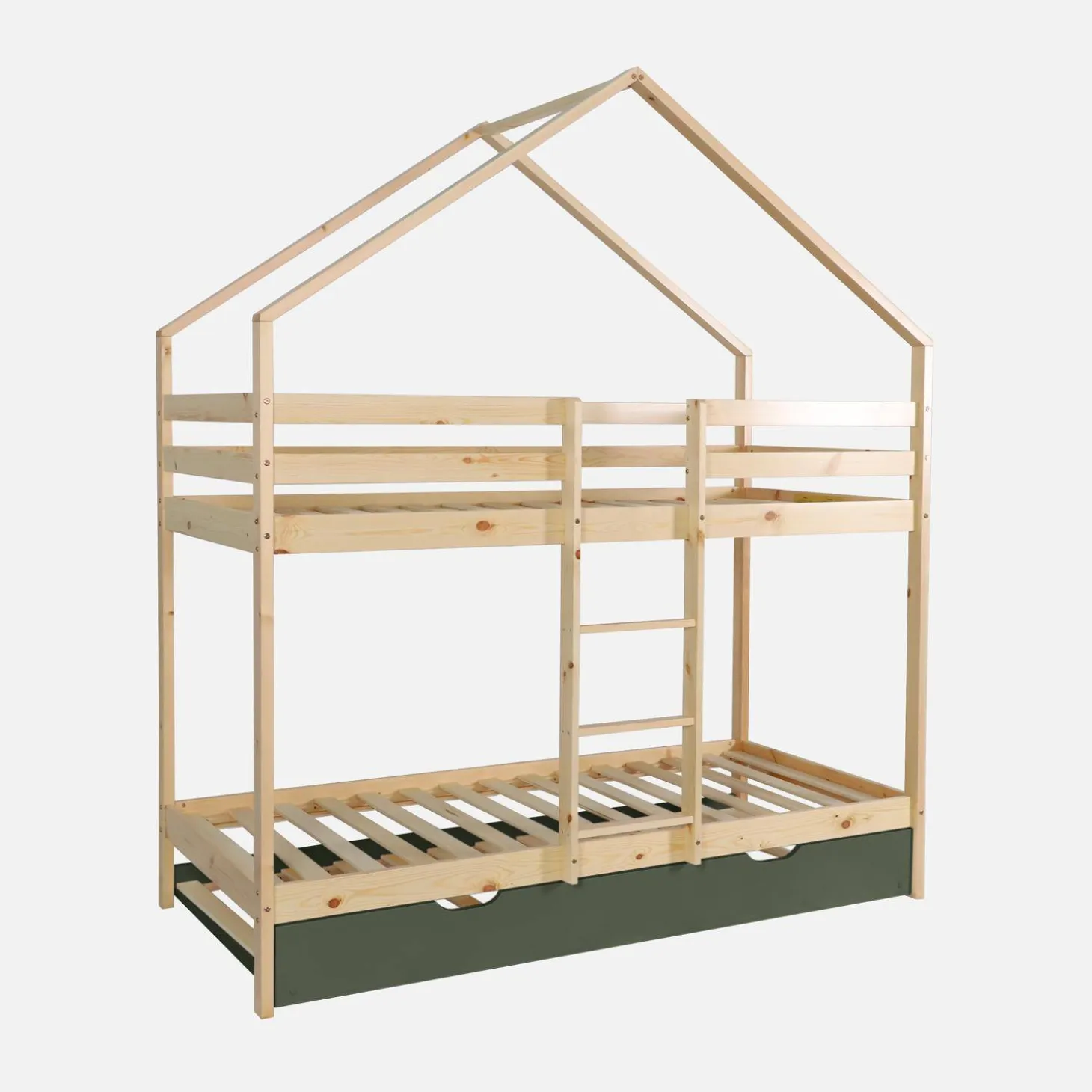 Children's bunk bed 90 x 190 cm natural pine with pull-out bed