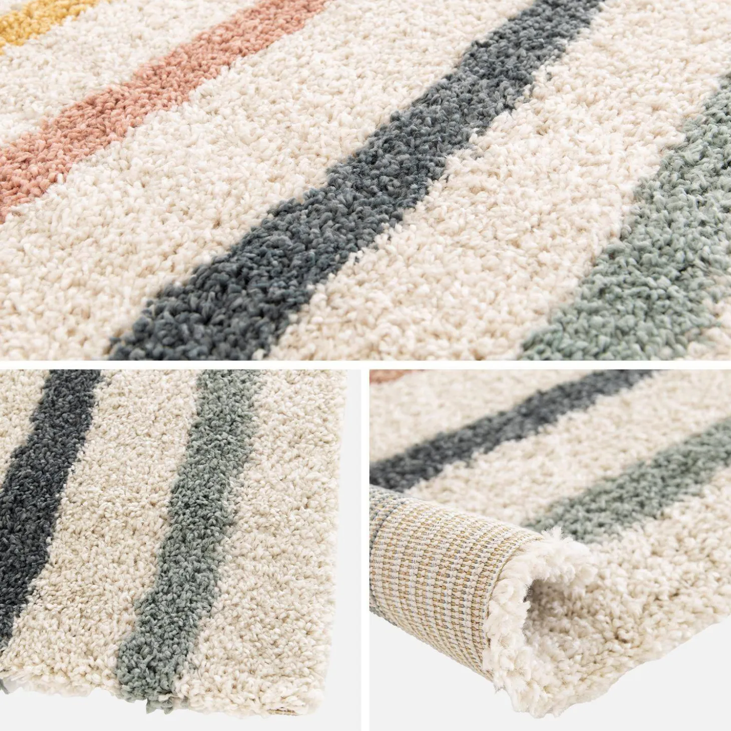 Children's cream and multicoloured interior rug with rainbow