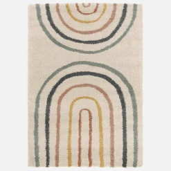 Children's cream and multicoloured interior rug with rainbow