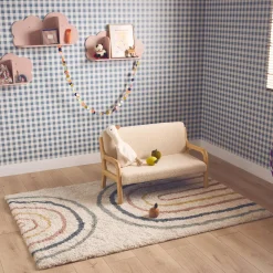 Children's cream and multicoloured interior rug with rainbow