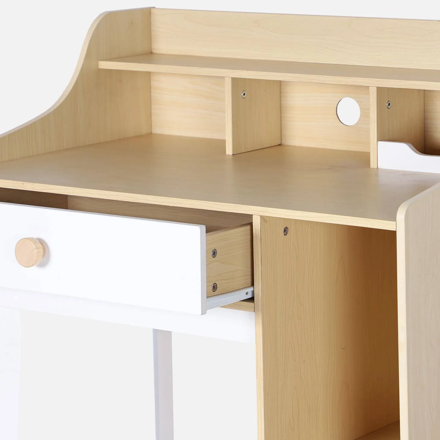 Children's desk with drawer and shelves