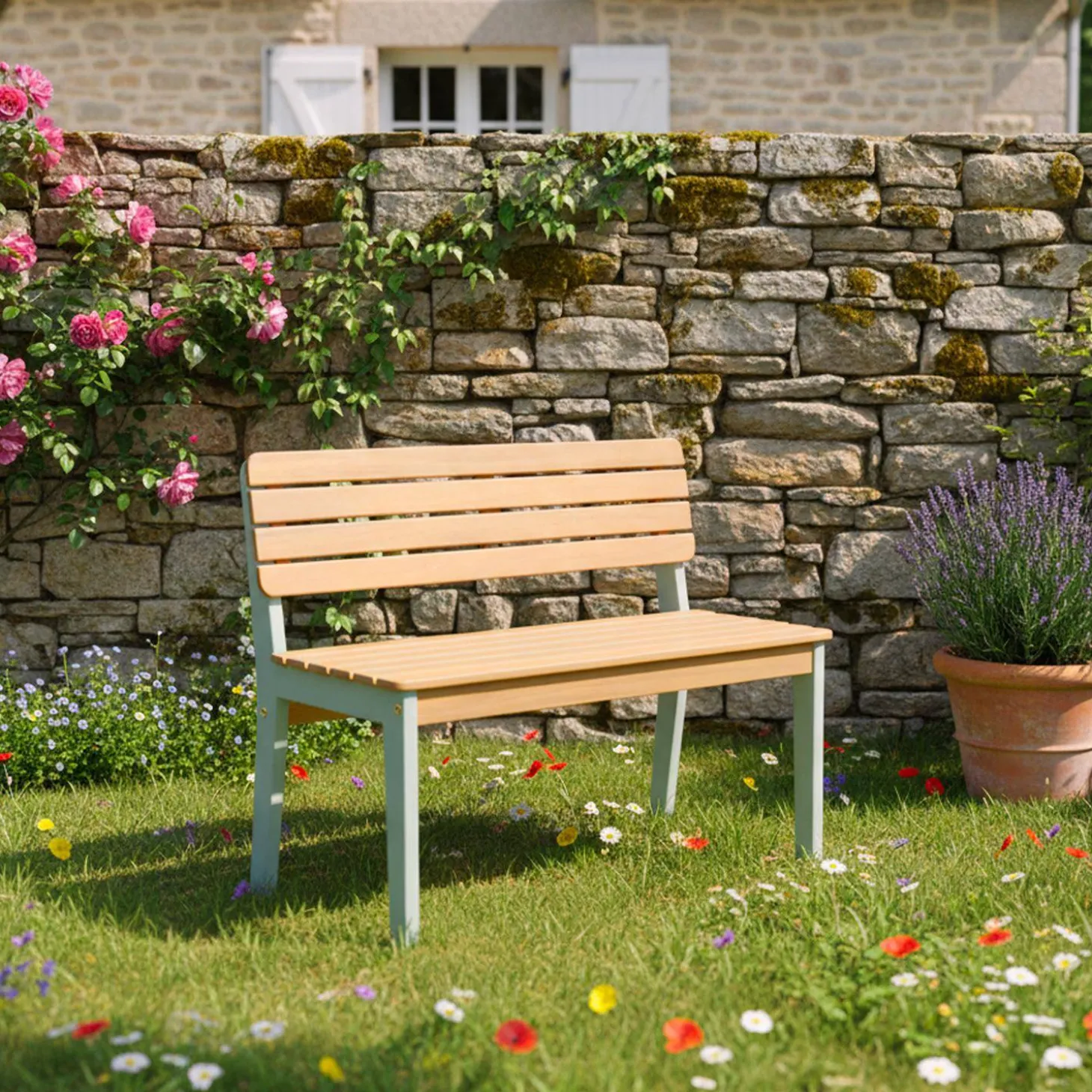 Children's garden bench acacia wood 2-seater