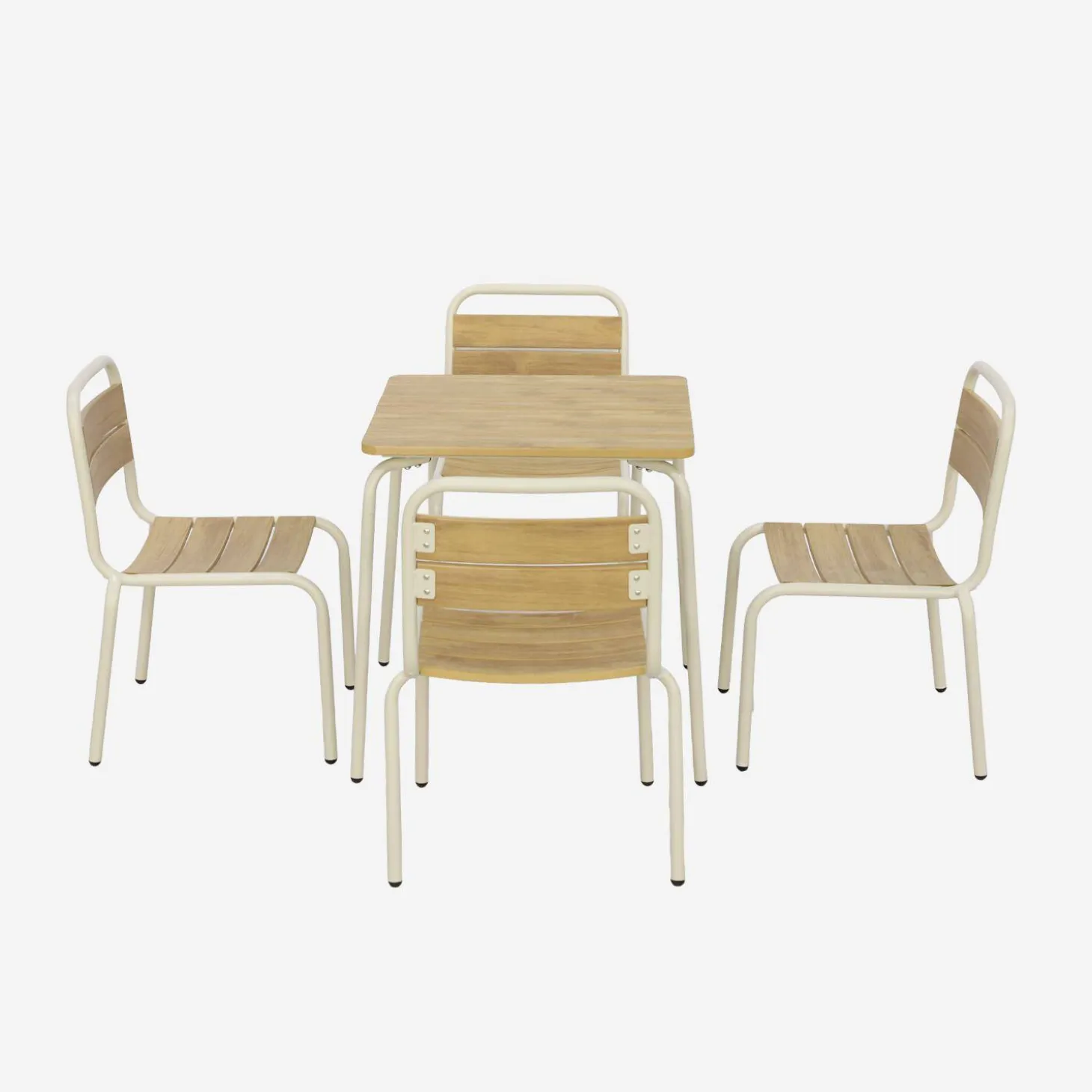 Children's garden table with steel and wood decor + 4 chairs