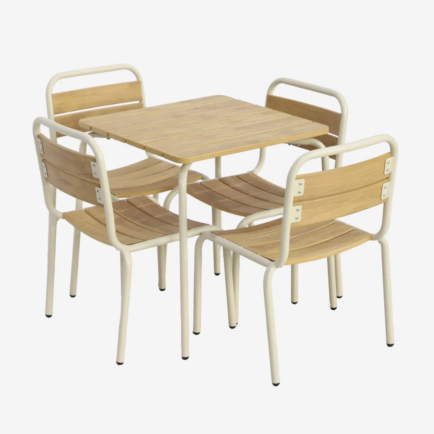 Children's garden table with steel and wood decor + 4 chairs