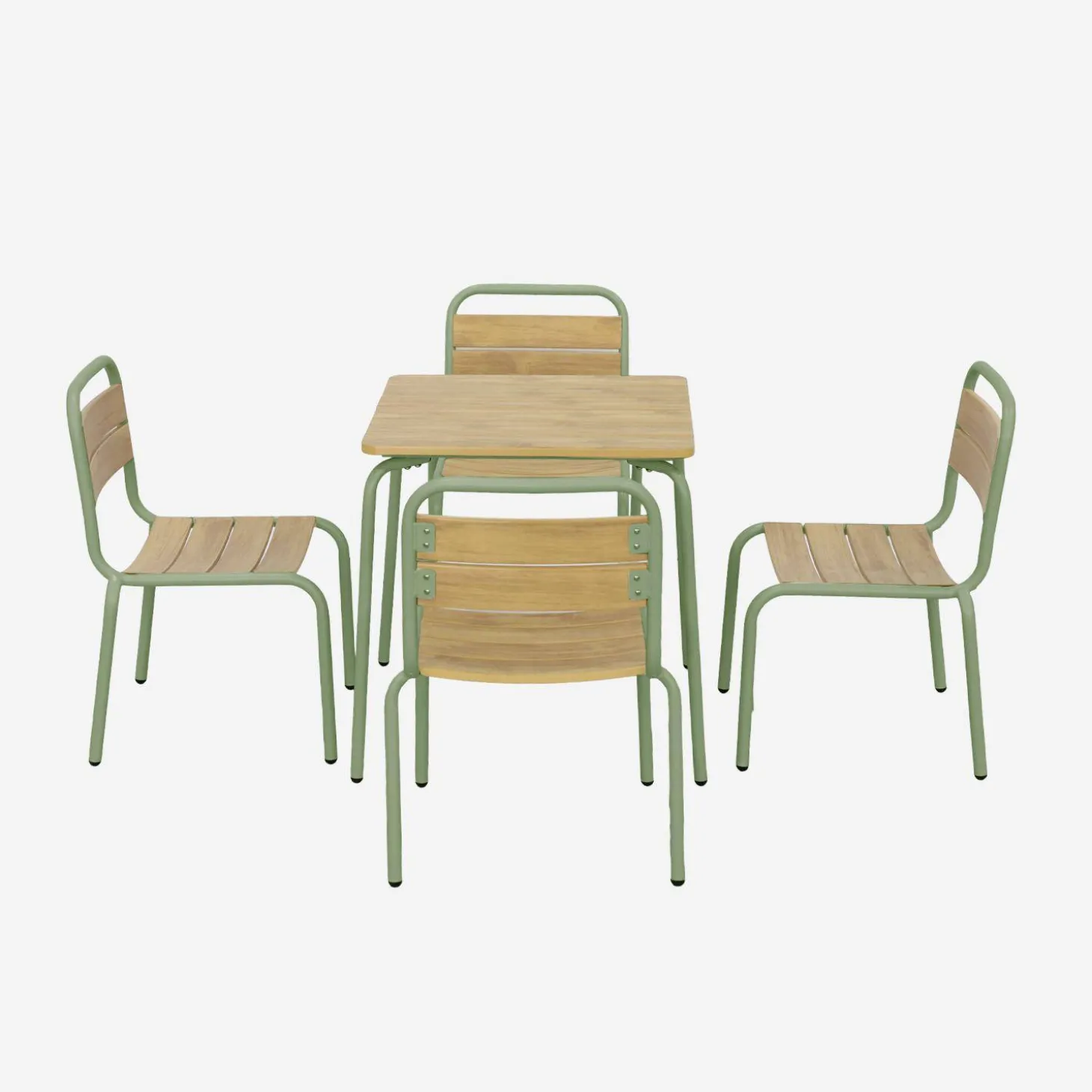 Children's garden table with steel and wood decor + 4 chairs