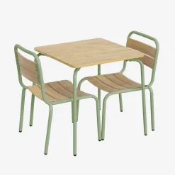 Children's garden table with steel and wood decor + 2 chairs