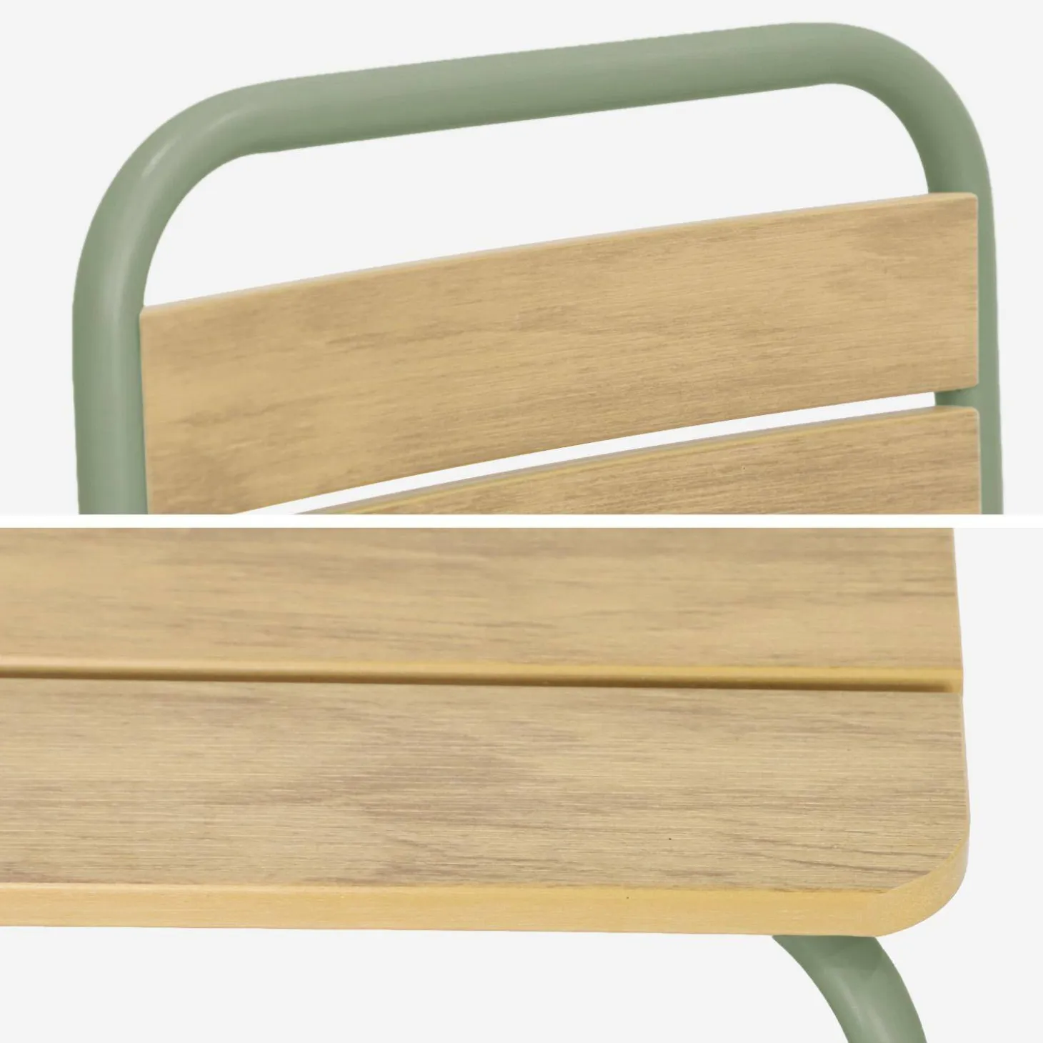 Children's garden table with steel and wood decor + 2 chairs