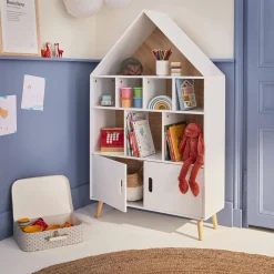 Children's house-shaped bookcase with storage