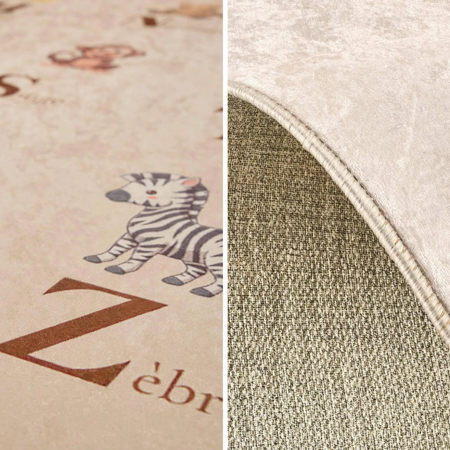 Children's indoor rug beige with French alphabet print