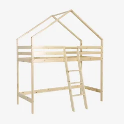 Children's loft bed cabin natural pine 90 x 190 cm