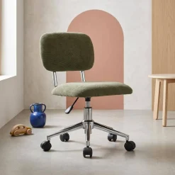 Children's office chair height-adjustable with castors and chenille fabric