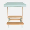 Children's picnic table, garden set in acacia wood 2-seater with parasol