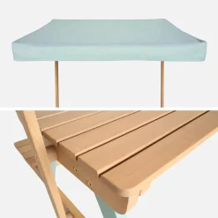 Children's picnic table, garden set in acacia wood 2-seater with parasol