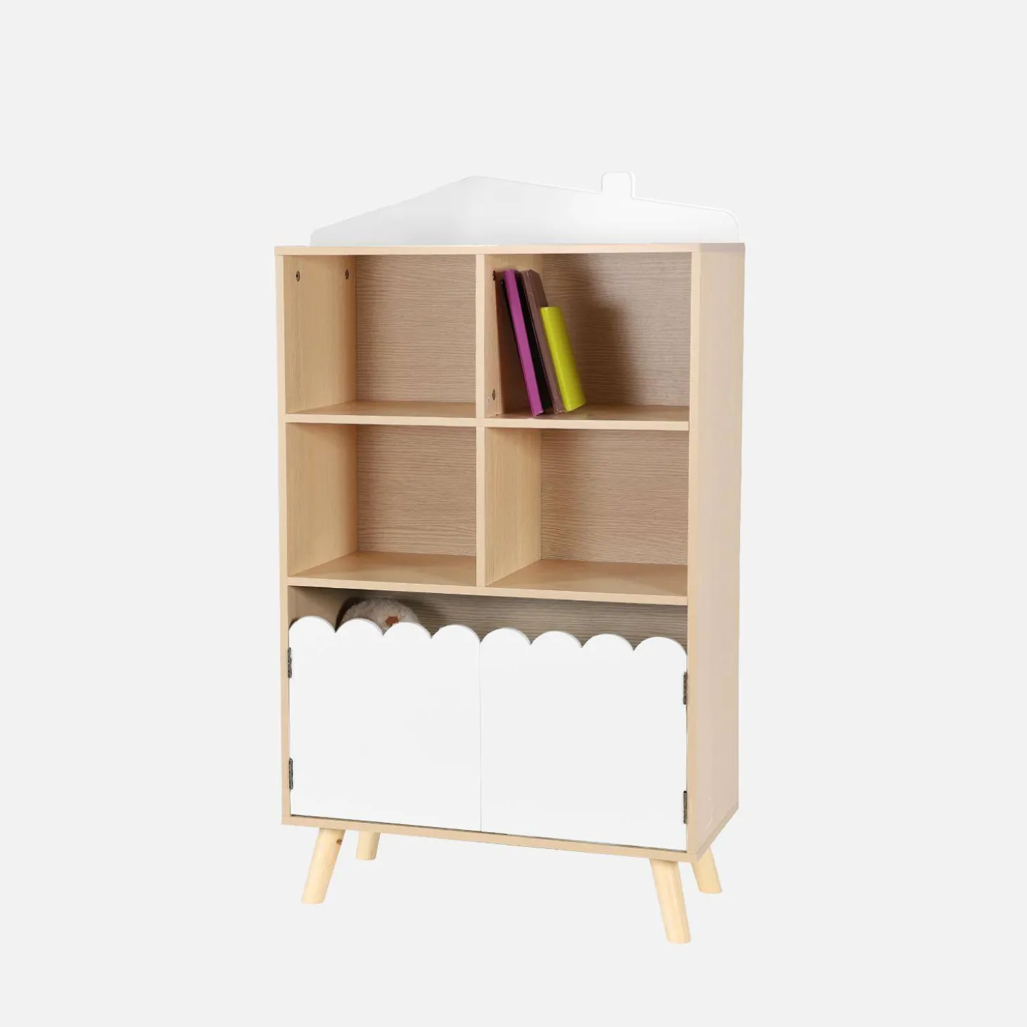 Children's pine wood library 2 doors 4 shelves