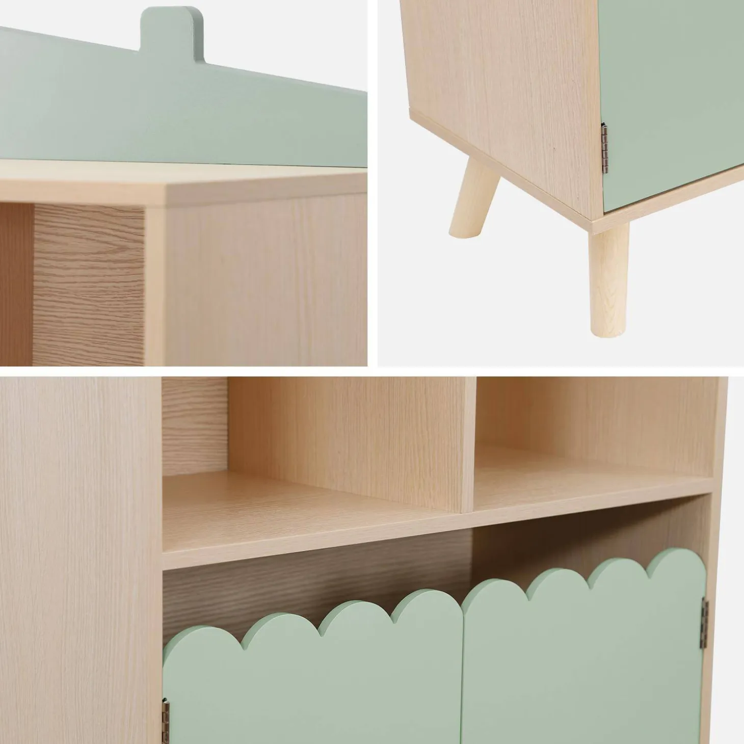 Children's pine wood library 2 doors 4 shelves