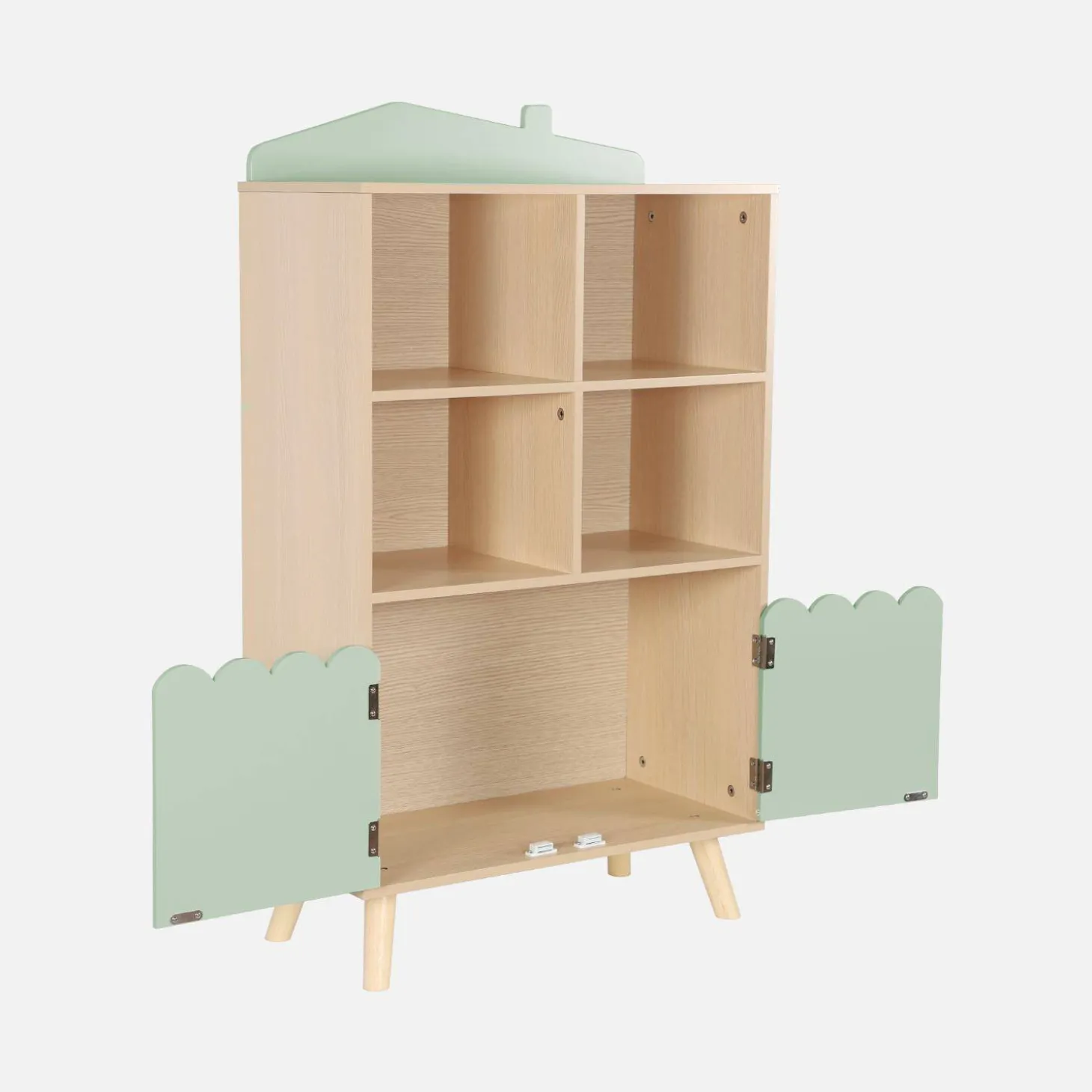 Children's pine wood library 2 doors 4 shelves