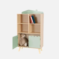 Children's pine wood library 2 doors 4 shelves