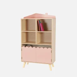 Children's pine wood library 2 doors 4 shelves