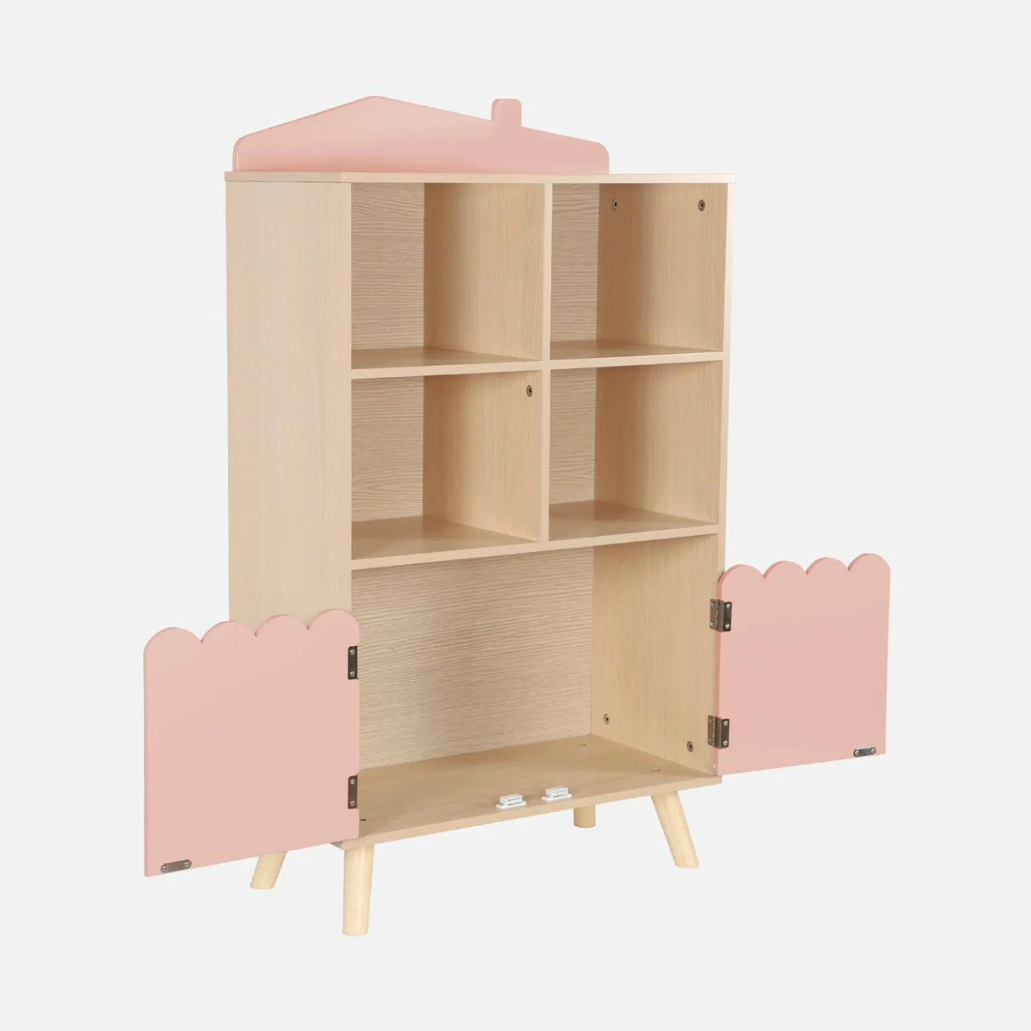 Children's pine wood library 2 doors 4 shelves