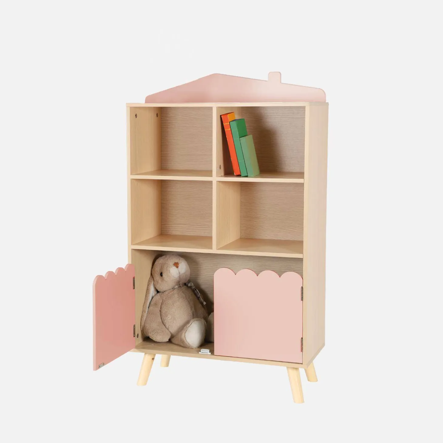 Children's pine wood library 2 doors 4 shelves