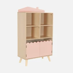 Children's pine wood library 2 doors 4 shelves
